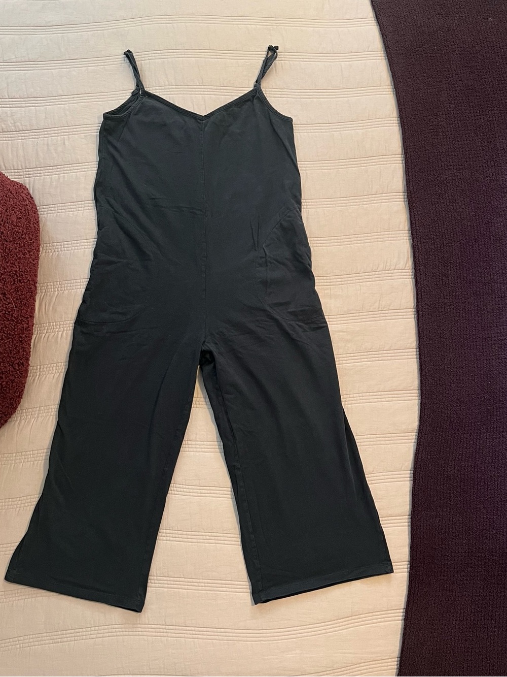 Coyuchi Black Sleeveless Wide-Leg Jumpsuit Cropped Leg Organic Cotton Minimalist